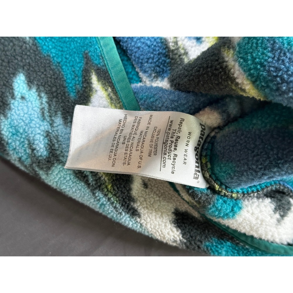VTG Patagonia Synchilla Snap-T Fleece Pullover-S Teal Blue Geometric Ikat Print - Picture 13 of 15